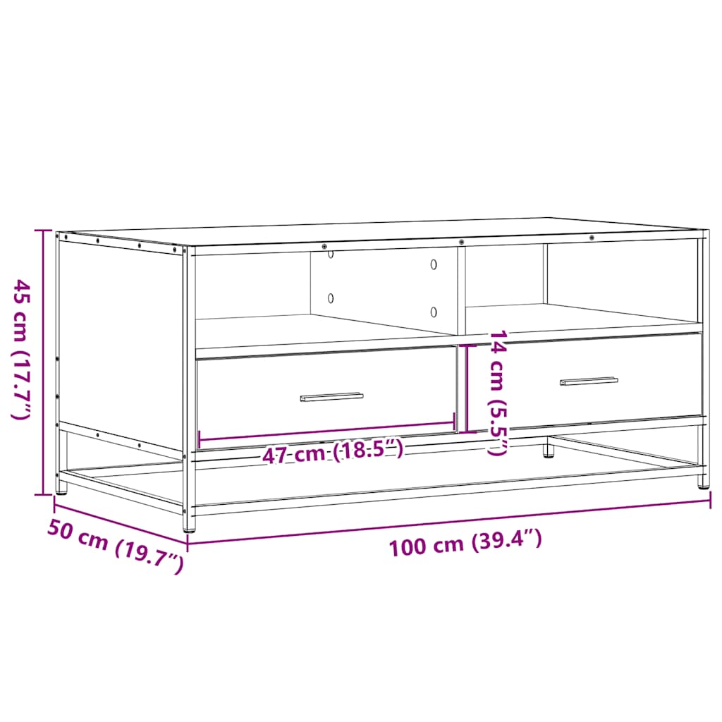 sofabord 100x50x45 cm konstrueret træ og metal sort