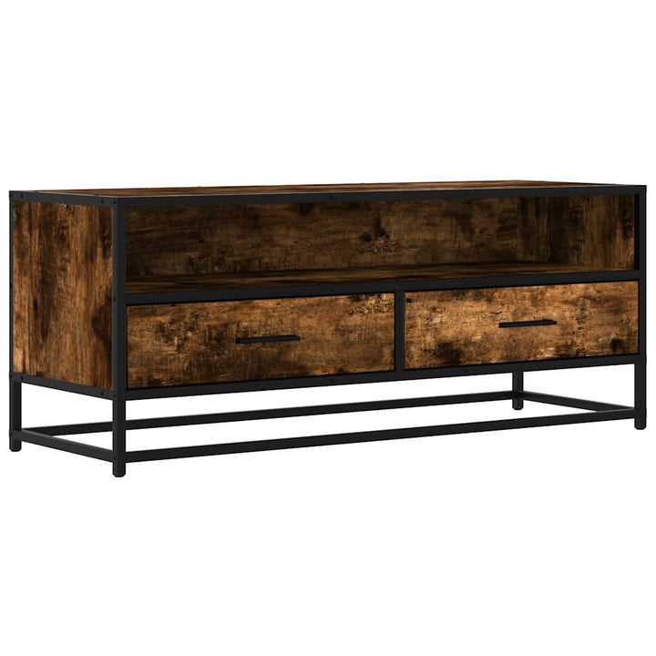 tv-bord 100x34,5x40 cm konstrueret træ metal røget egetræsfarve