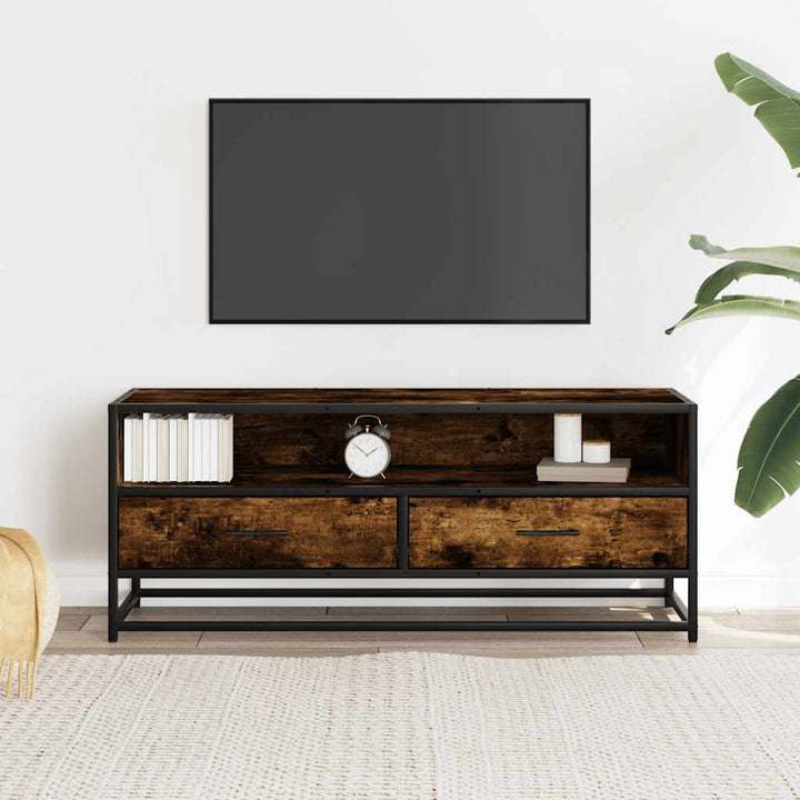 tv-bord 100x34,5x40 cm konstrueret træ metal røget egetræsfarve