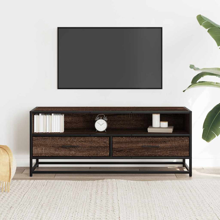 tv-bord 100x34,5x40 cm konstrueret træ metal brun egetræsfarve