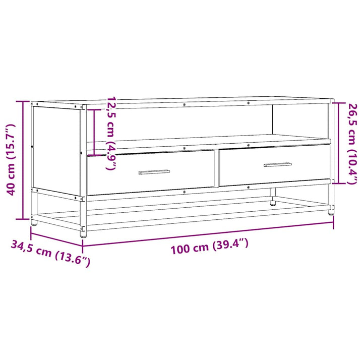 tv-bord 100x34,5x40 cm konstrueret træ metal brun egetræsfarve