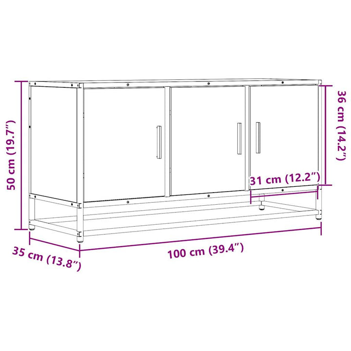 tv-bord 100x35x50 cm konstrueret træ og metal sonoma-eg