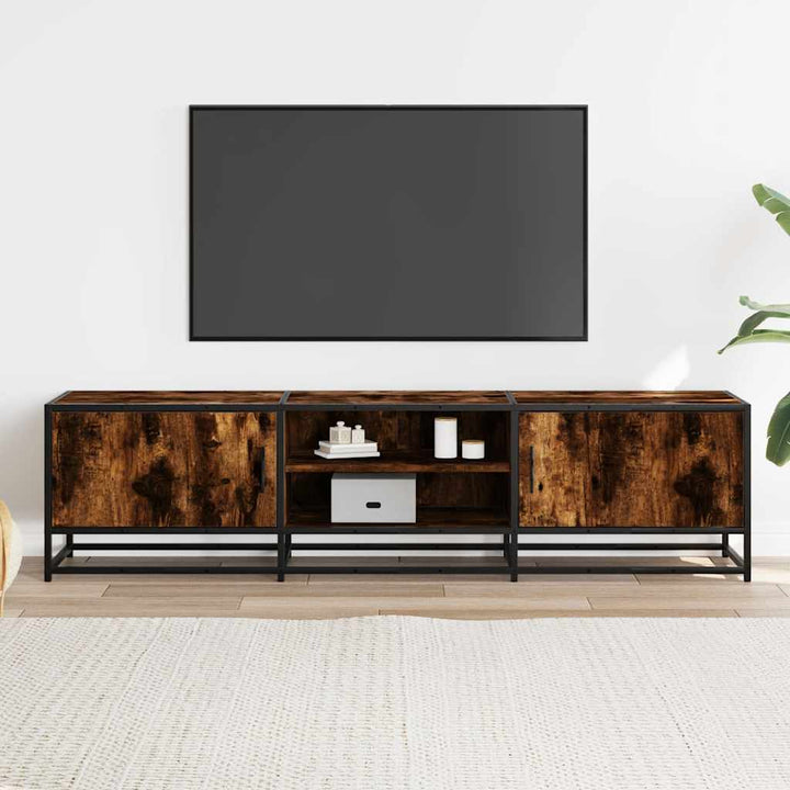 tv-bord 160x35x41 cm konstrueret træ metal røget egetræsfarve