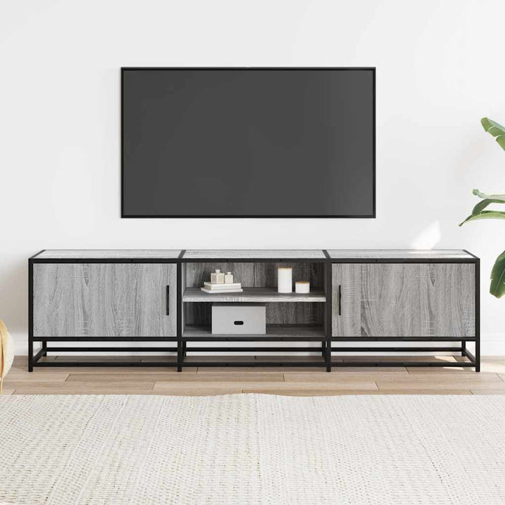 tv-bord 160x35x41 cm konstrueret træ og metal grå sonoma-eg