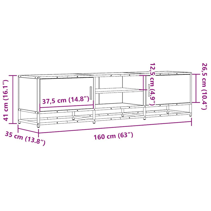tv-bord 160x35x41 cm konstrueret træ og metal grå sonoma-eg