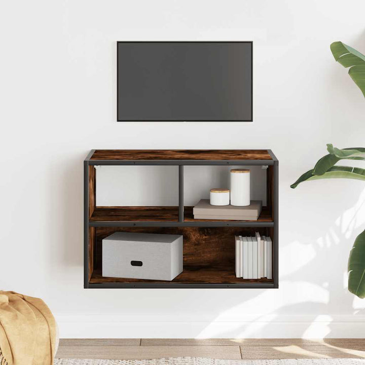 tv-bord 60x31x39,5 cm konstrueret træ og metal røget egetræ