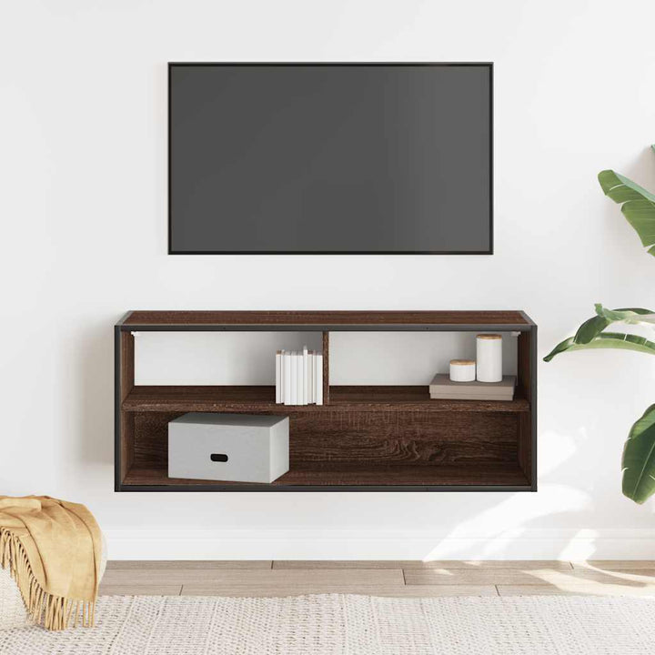 tv-bord 100x31x39,5 cm konstrueret træ og metal brunt eg