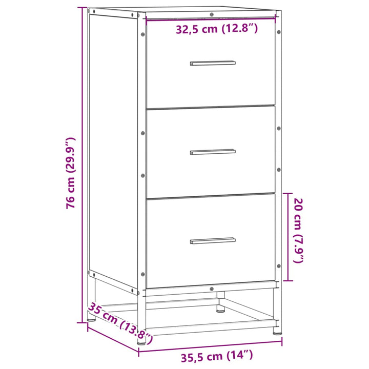 skab 35,5x35x76 cm konstrueret træ og metal sonoma-eg