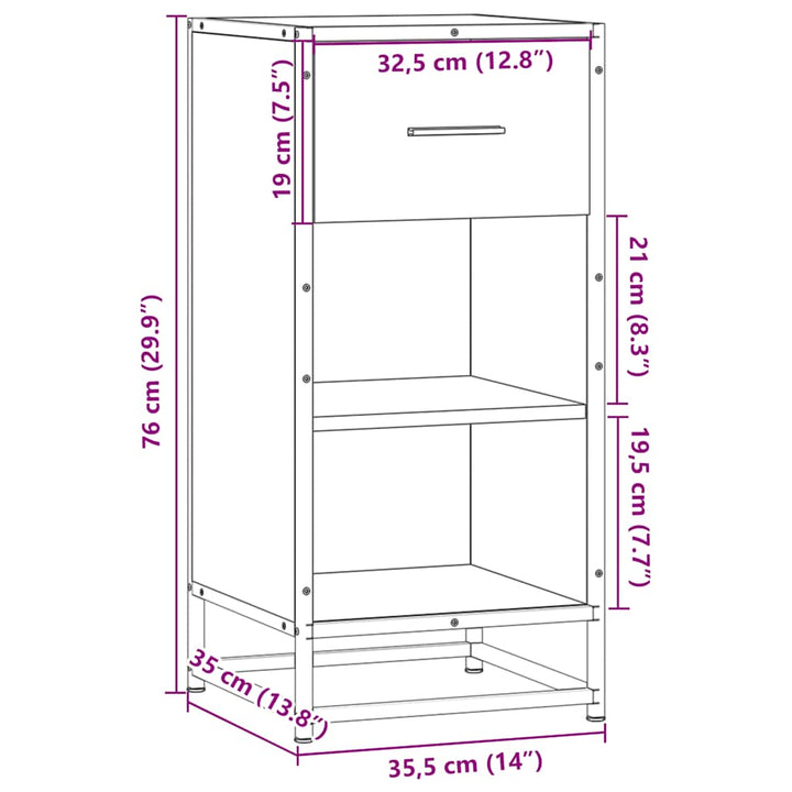 skuffeskab 35,5x35x76 cm konstrueret træ og metal sort