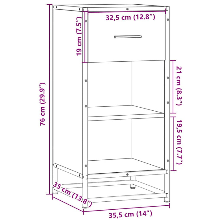 skab 35,5x35x76 cm konstrueret træ og metal sonoma-eg