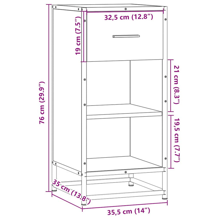 skab 35,5x35x76 cm konstrueret træ og metal røget egetræsfarve