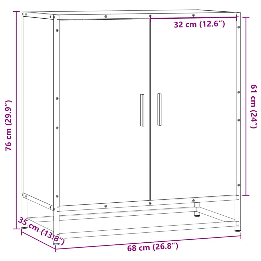 skab 68x35x76 cm konstrueret træ og metal grå sonoma-eg