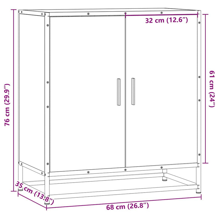 skab 68x35x76 cm konstrueret træ og metal grå sonoma-eg