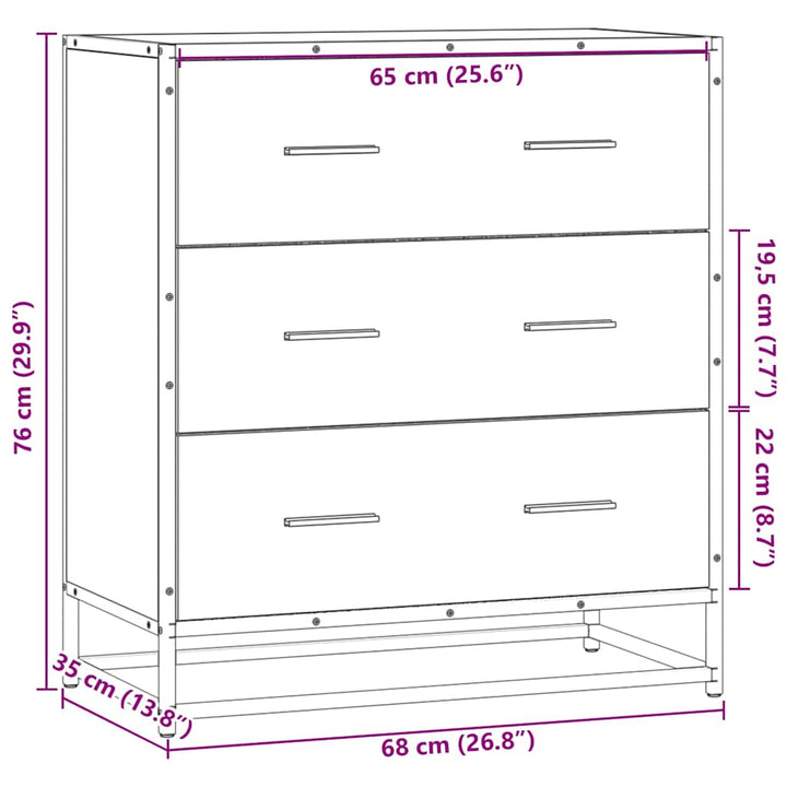 skuffeskab 68x35x76 cm konstrueret træ og metal sort