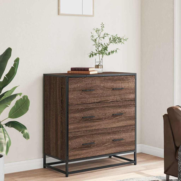 skab 68x35x76 cm konstrueret træ og metal brun egetræsfarve