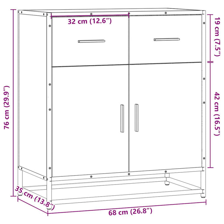 skuffeskab 68x35x76 cm konstrueret træ brun egetræsfarve