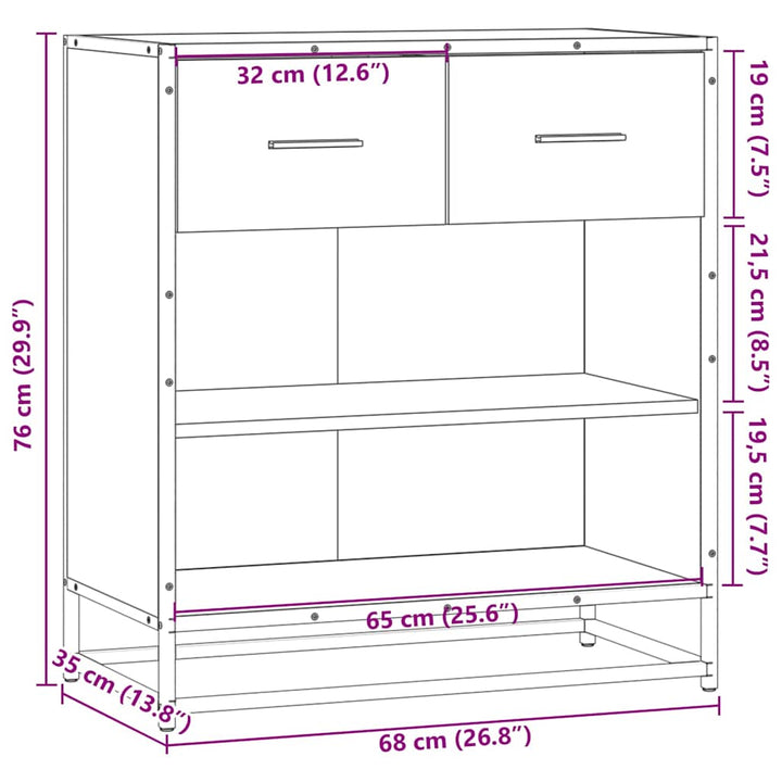 skuffeskab 68x35x76 cm konstrueret træ sort