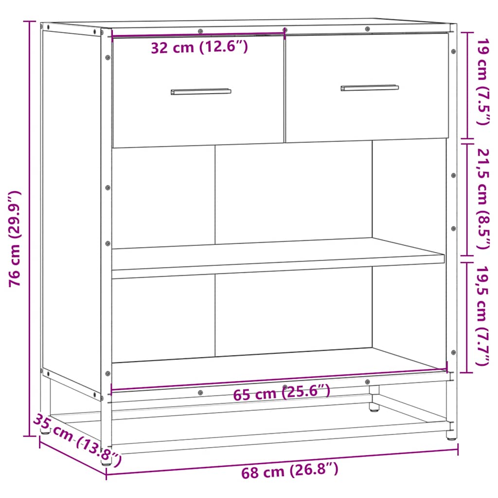 skuffeskab 68x35x76 cm konstrueret træ brun egetræsfarve