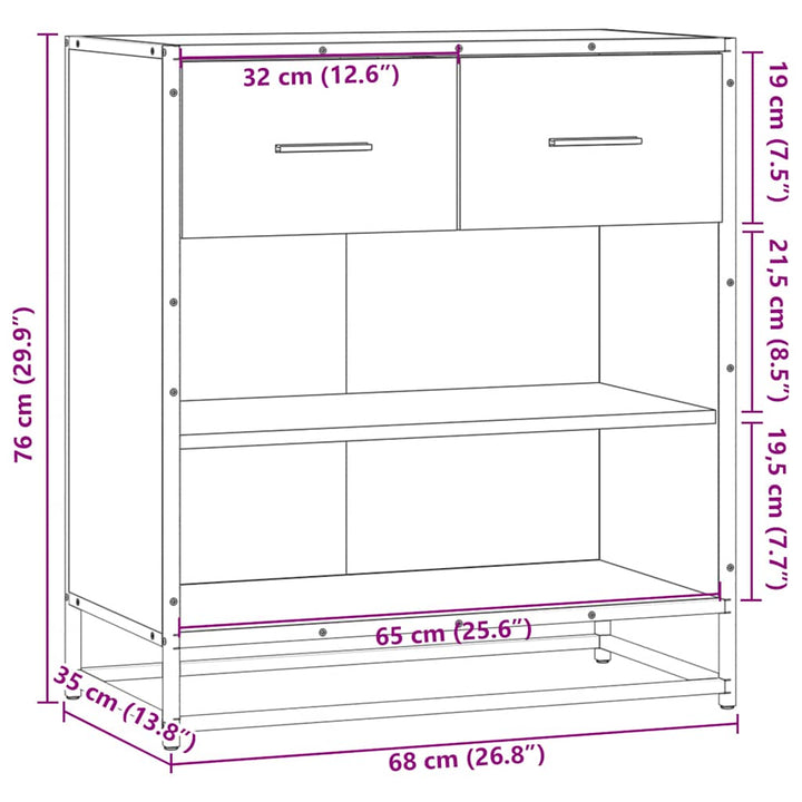 skuffeskab 68x35x76 cm konstrueret træ brun egetræsfarve
