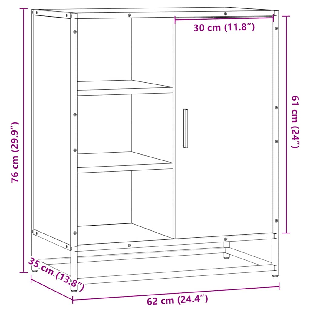 skænk 62x35x76 cm konstrueret træ grå sonoma-eg