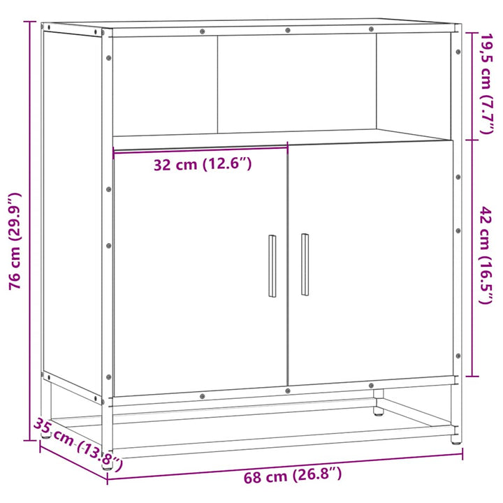 skab 68x35x76 cm konstrueret træ røget egetræsfarve