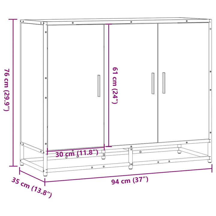 skab 94x35x76 cm konstrueret træ brun egetræsfarve