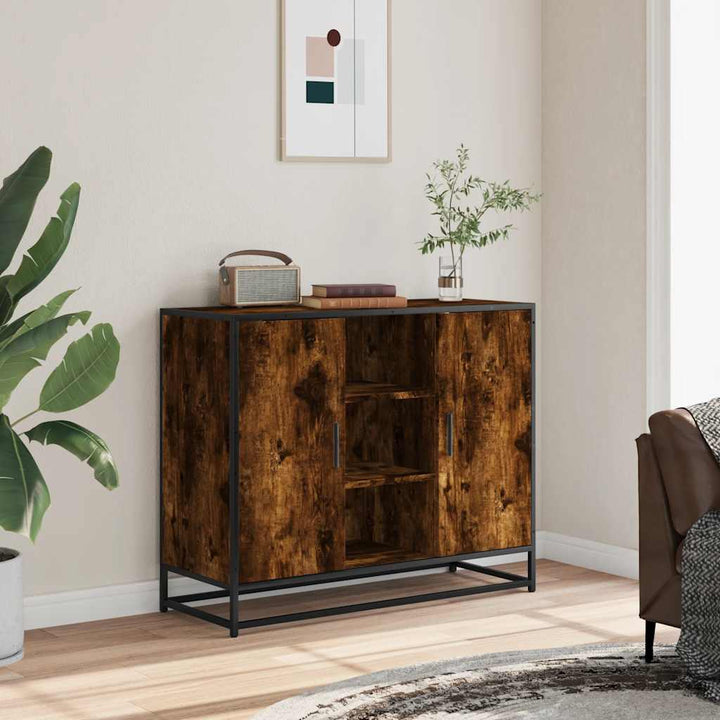 skænk 92x35x76 cm konstrueret træ røget egetræsfarve
