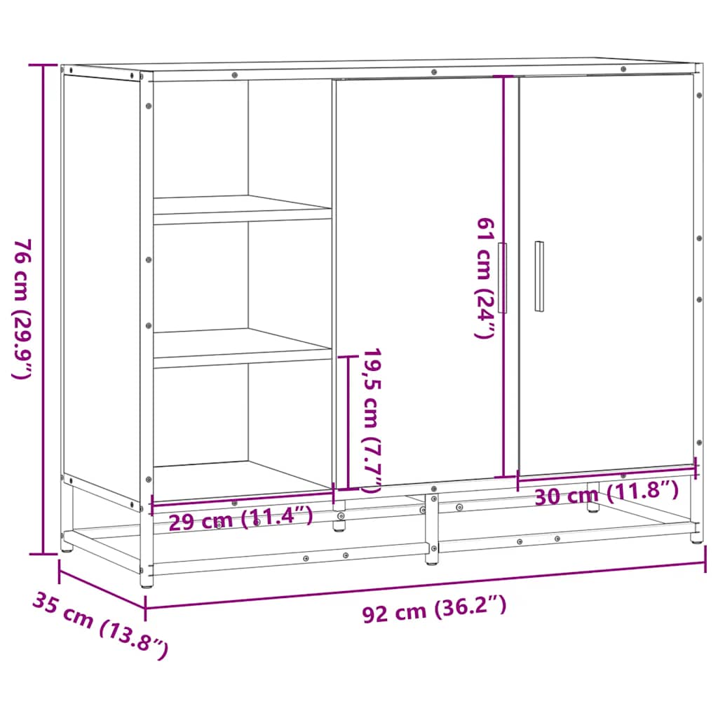 skænk 92x35x76 cm konstrueret træ grå sonoma-eg