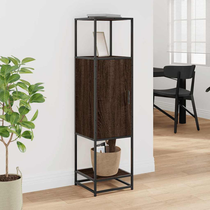 skab brun egetræ 35,5x35x139 cm konstrueret træ og metal