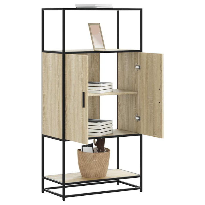 skab sonoma-eg 68x35x139 cm konstrueret træ og metal