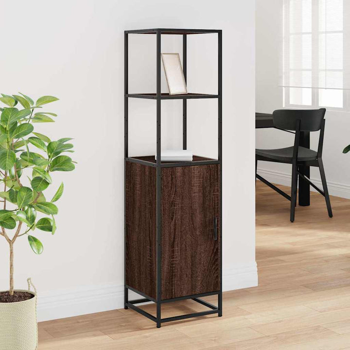 skab brun egetræ 35,5x35x139 cm konstrueret træ og metal