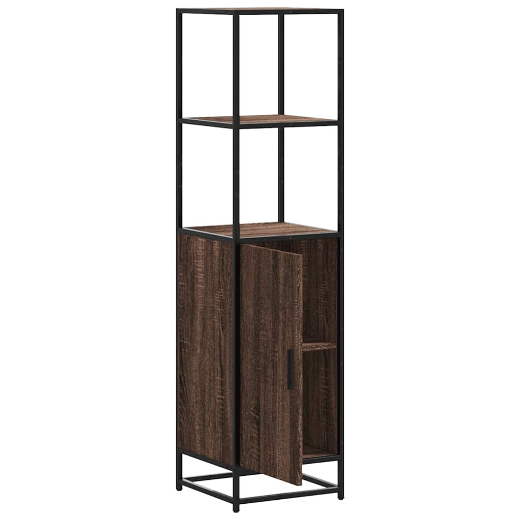 skab brun egetræ 35,5x35x139 cm konstrueret træ og metal