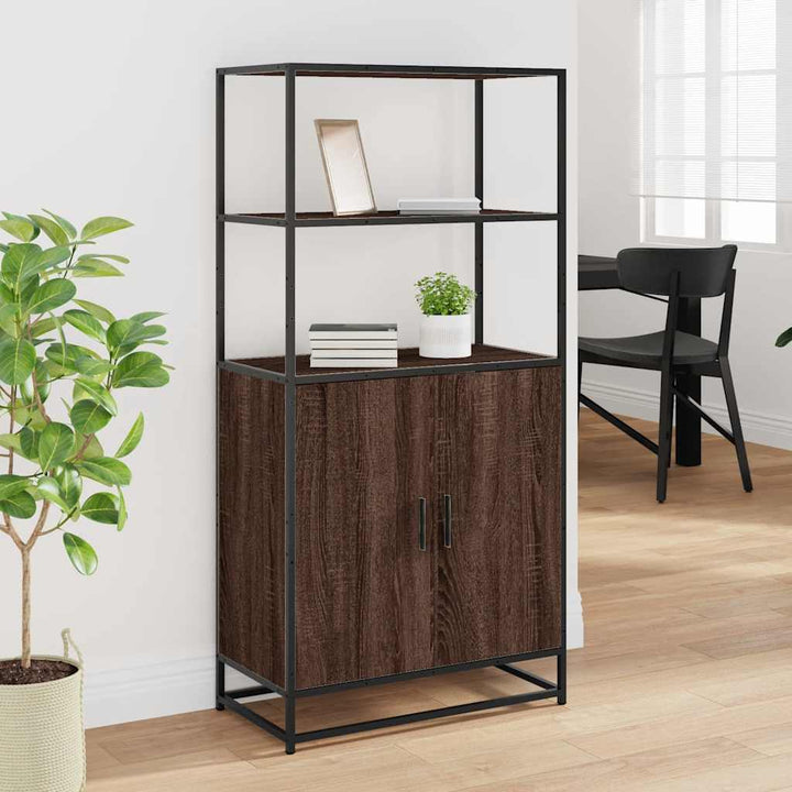 skab brun egetræ 68x35x139 cm konstrueret træ og metal