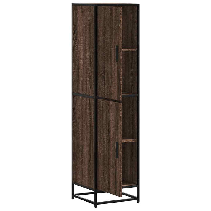 skab brun egetræ 35,5x35x139 cm konstrueret træ og metal