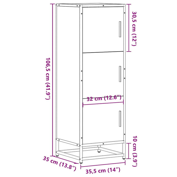 skab sonoma-eg 35,5x35x106,5 cm konstrueret træ og metal