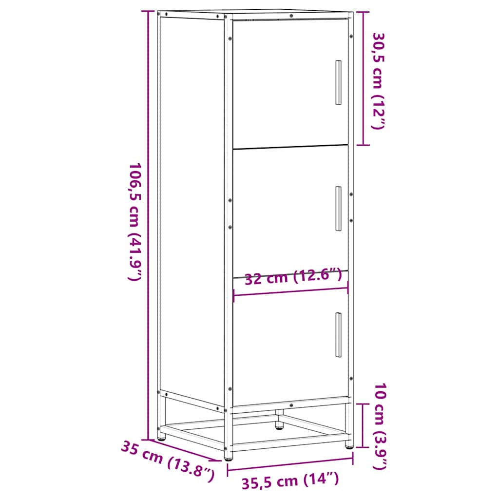 skab brun egetræ 35,5x35x106,5 cm konstrueret træ og metal
