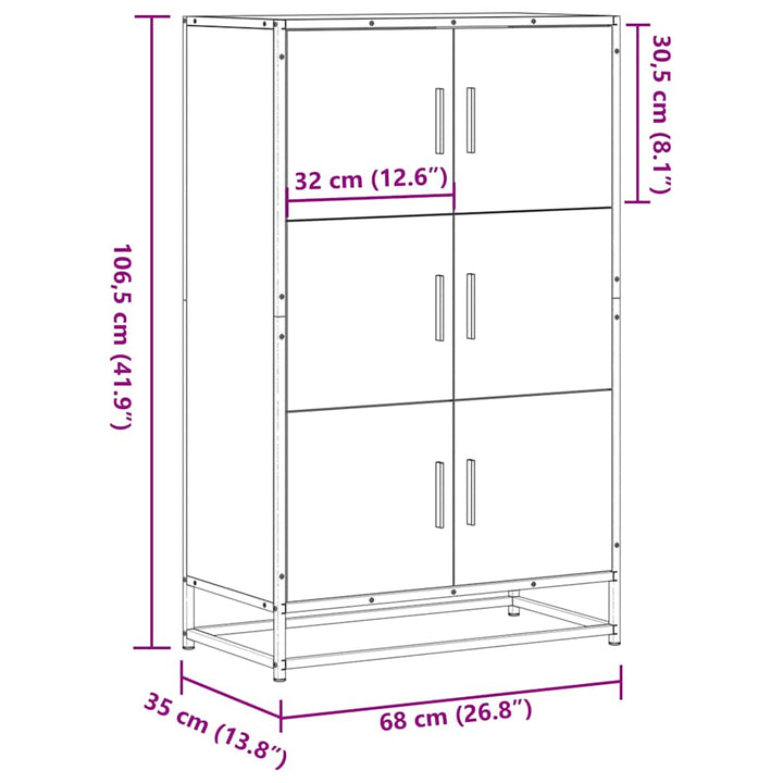skab 68x35x106,5 cm konstrueret træ og metal sort