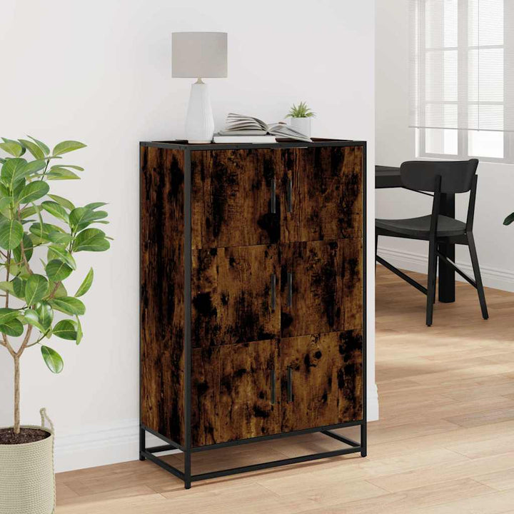 skab 68x35x106,5 cm konstrueret træ og metal røget egetræsfarve