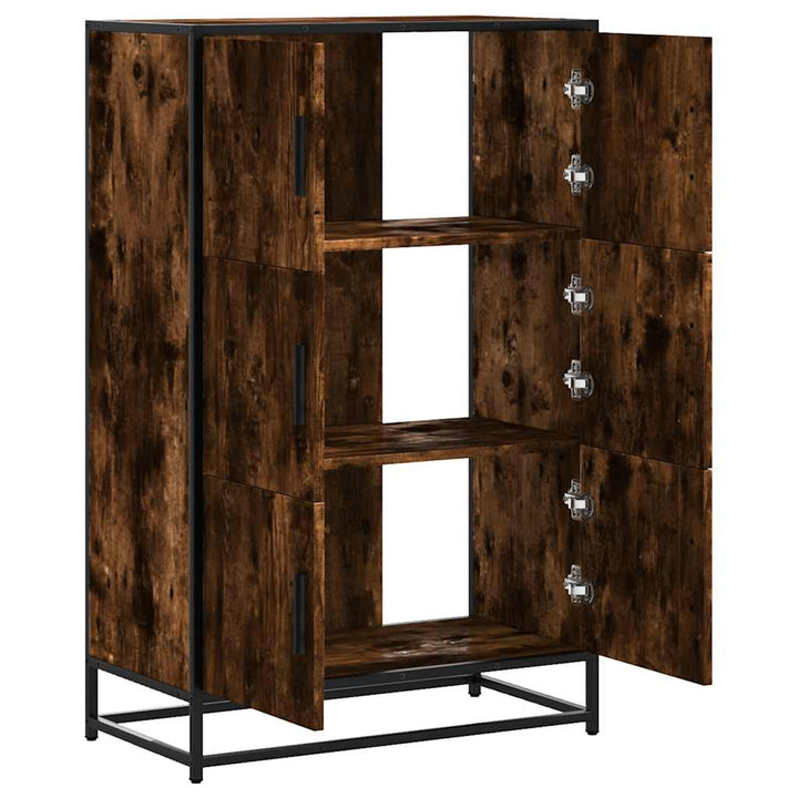 skab 68x35x106,5 cm konstrueret træ og metal røget egetræsfarve