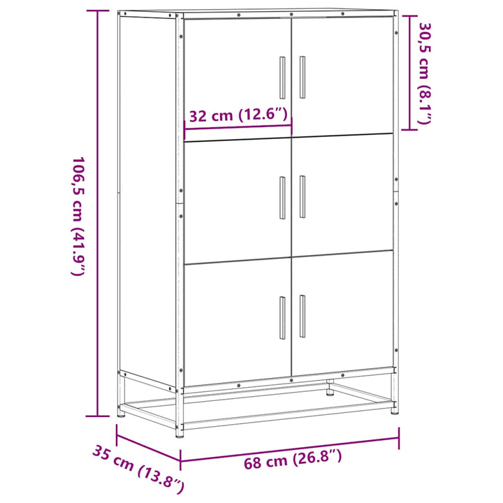 skab 68x35x106,5 cm konstrueret træ og metal røget egetræsfarve