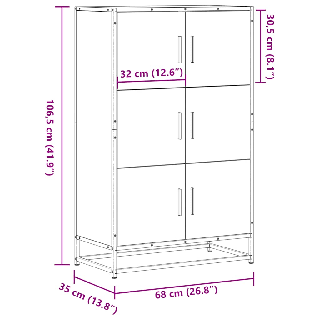 skab 68x35x106,5 cm konstrueret træ og metal grå sonoma-eg