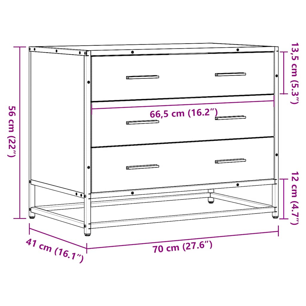 kommode 70x41x56 cm konstrueret træ røget egetræsfarve