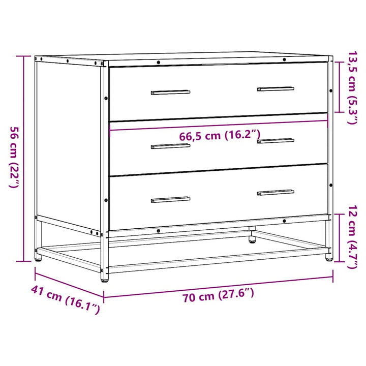 kommode 70x41x56 cm konstrueret træ brun egetræsfarve