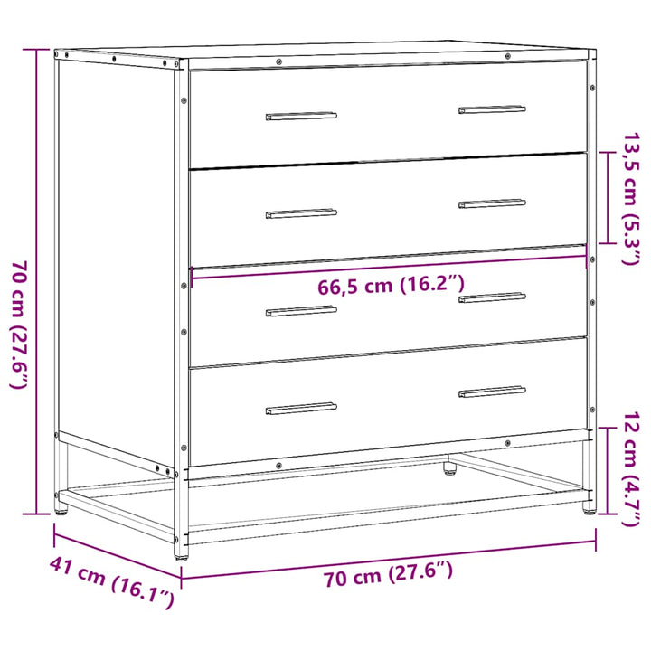 kommode 70x41x70 cm konstrueret træ røget egetræsfarve