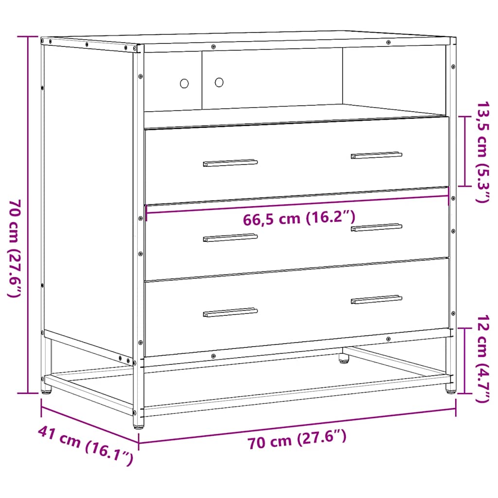 kommode 70x41x70 cm konstrueret træ brun egetræsfarve