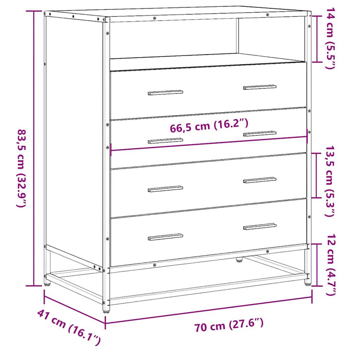 skuffeskab 70x41x83,5 cm konstrueret træ sort