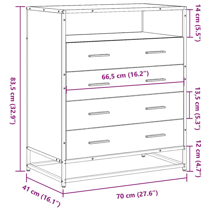 skuffeskab 70x41x83,5 cm konstrueret træ sonoma-egetræsfarvet