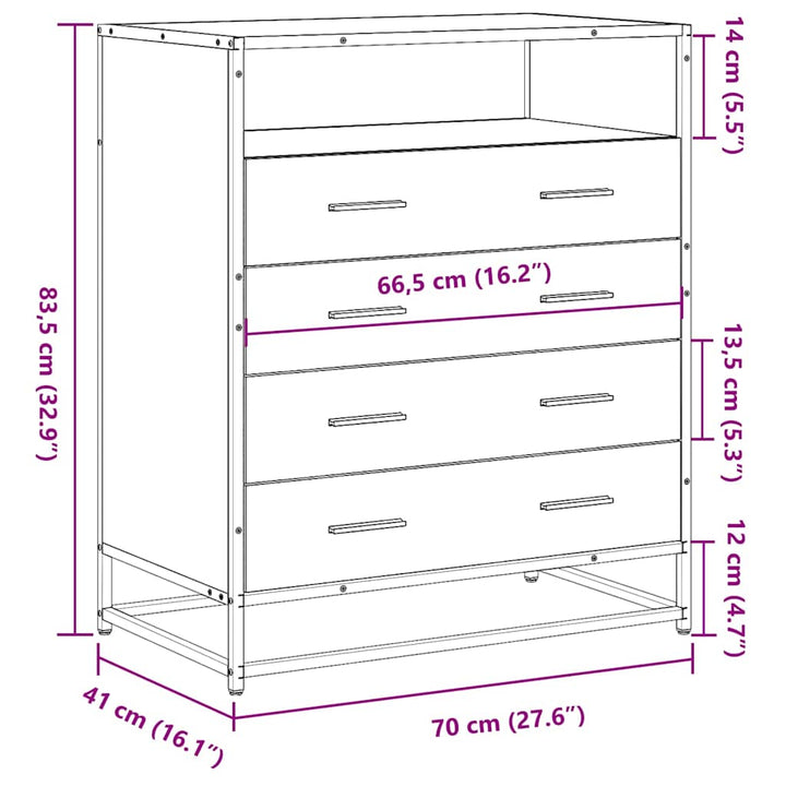 kommode 70x41x83,5 cm konstrueret træ røget egetræsfarve