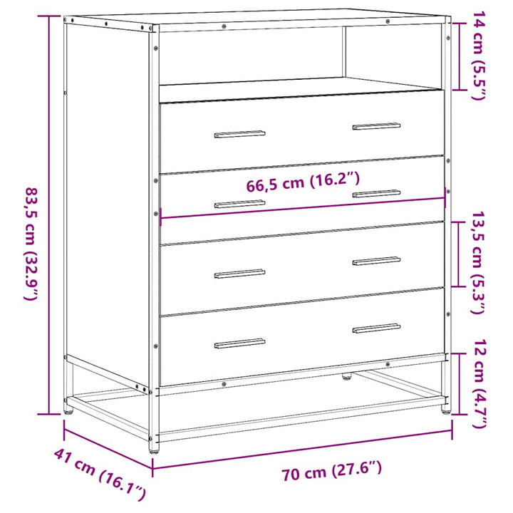 kommode 70x41x83,5 cm konstrueret træ grå sonoma-eg