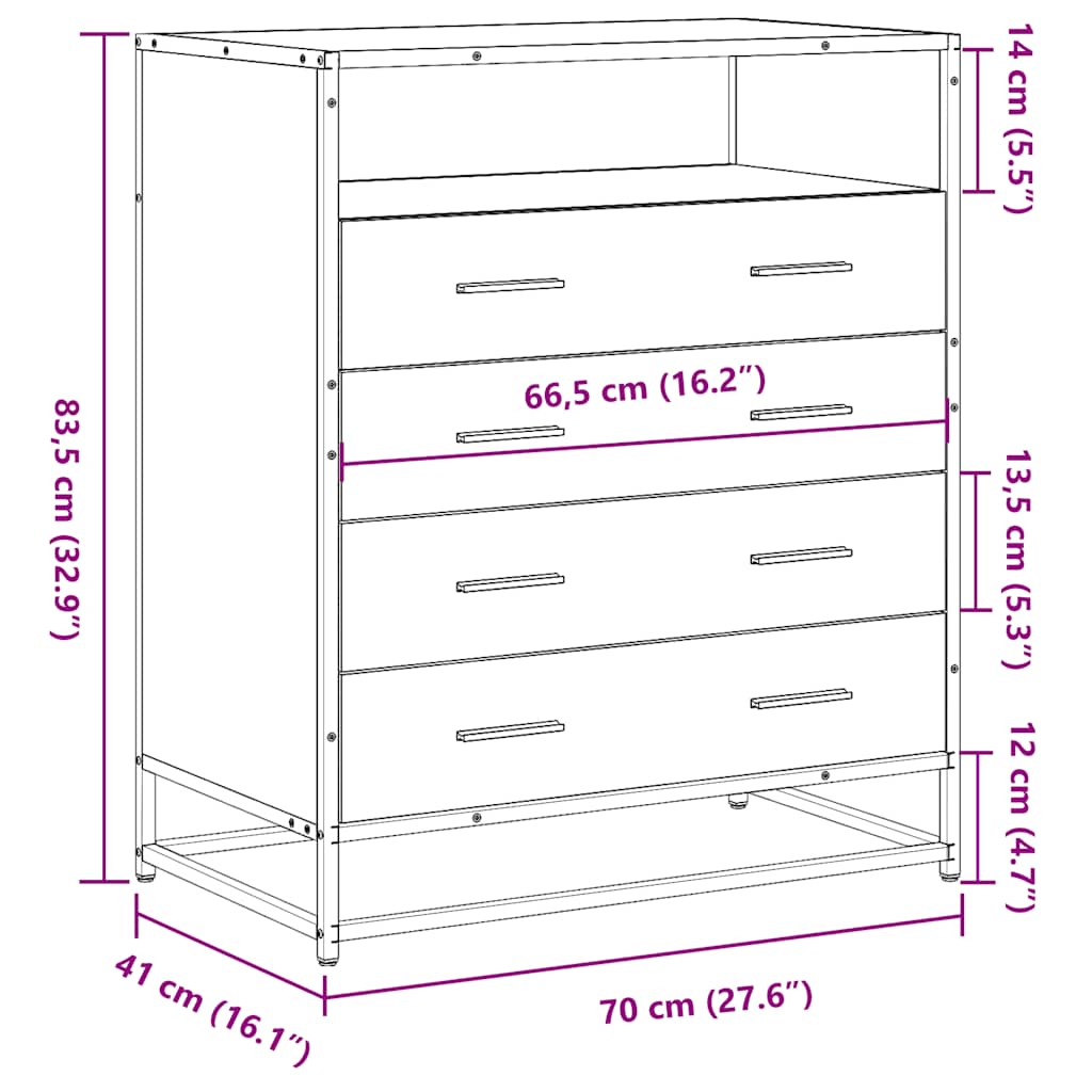 kommode 70x41x83,5 cm konstrueret træ brun egetræsfarve